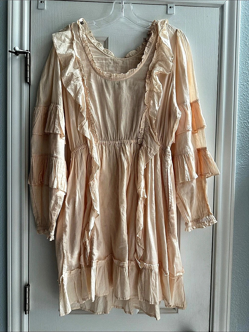 Happy Nature Ruffle Mini Dress in Peach Pink Size Small Prairie Victorian Coquet - Picture 5 of 13
